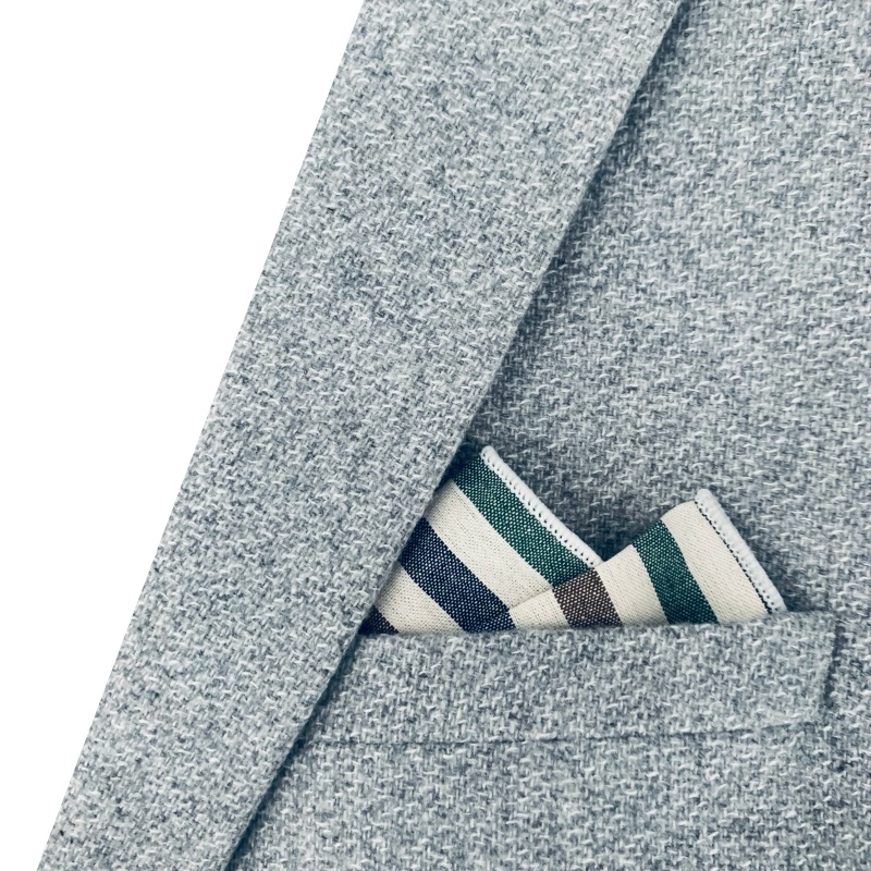 Bílo - zeleno - modrý kapesníček do saka Cotton stripes