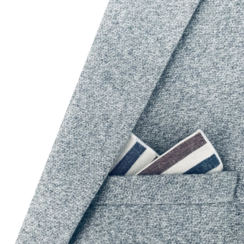 Bílo - hnědo - modrý kapesníček do saka Cotton stripes