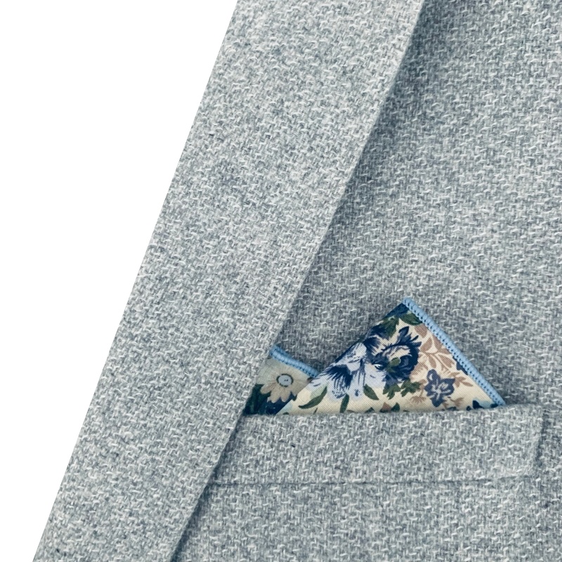 Béžovo - modrý kapesník do saka Rose