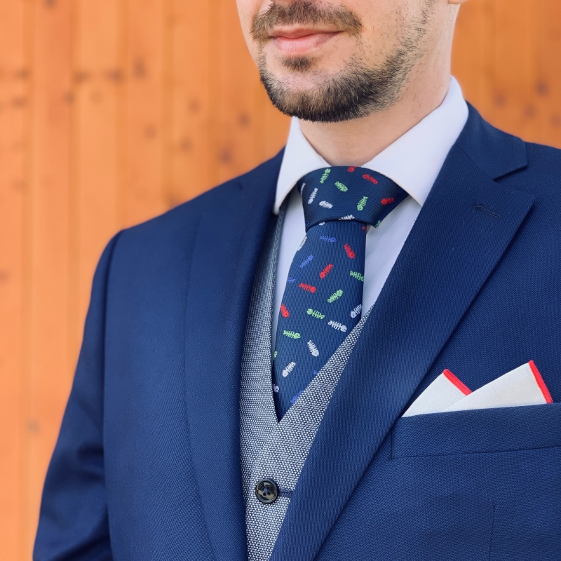 Modrá kravata Kostra rybičky 