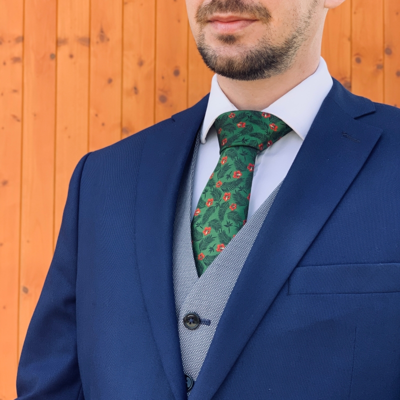 Zelená kravata Květiny 