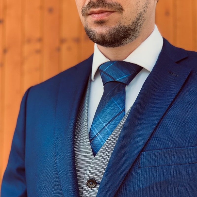 Modrá kravata Check Lines 