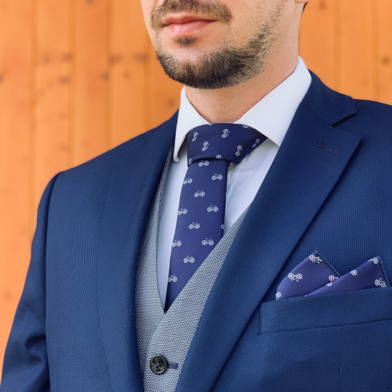 Modrý set - kravata, motýlek a kapesník Kolo 