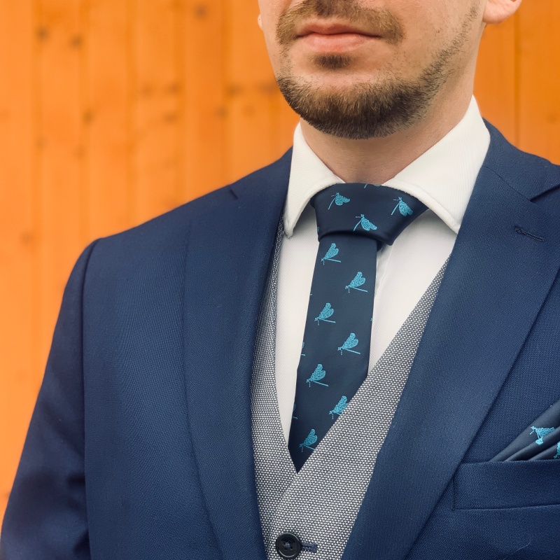 Modrý set - kravata, motýlek a kapesník Vážka 