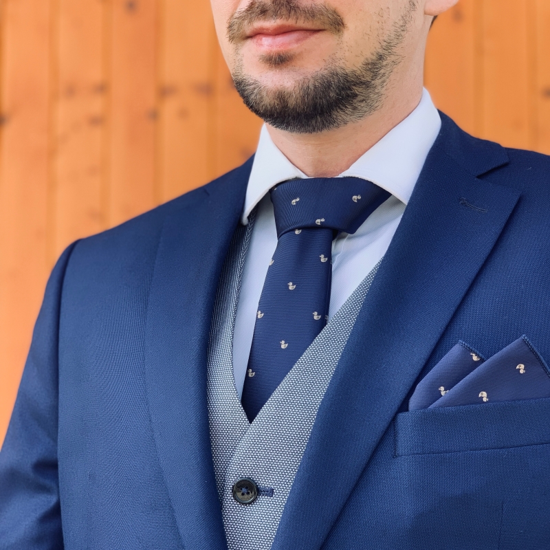 Modrý set - kravata, motýlek a kapesník Kachnička 