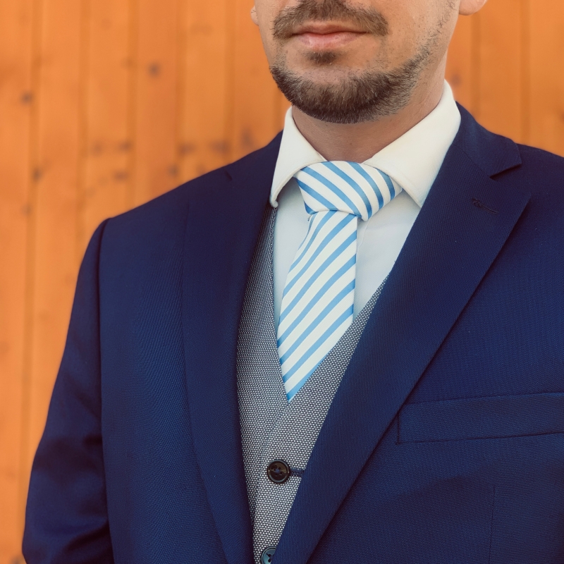 Modro - bílá kravata Pruhy 