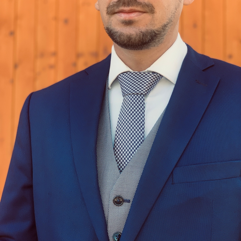 Modro - stříbrná kravata Houndstooth