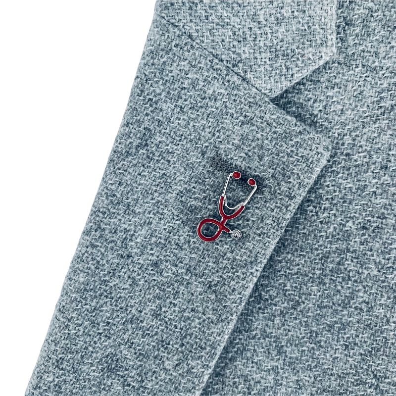 Stříbrno - červená brož Stetoskop 