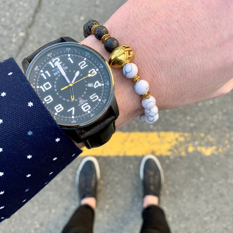 Černo - bílý náramek zlatý Sparta bojovník 