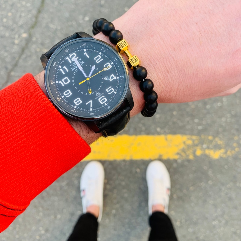 Matně černý náramek Live Lift zlatá Činka 