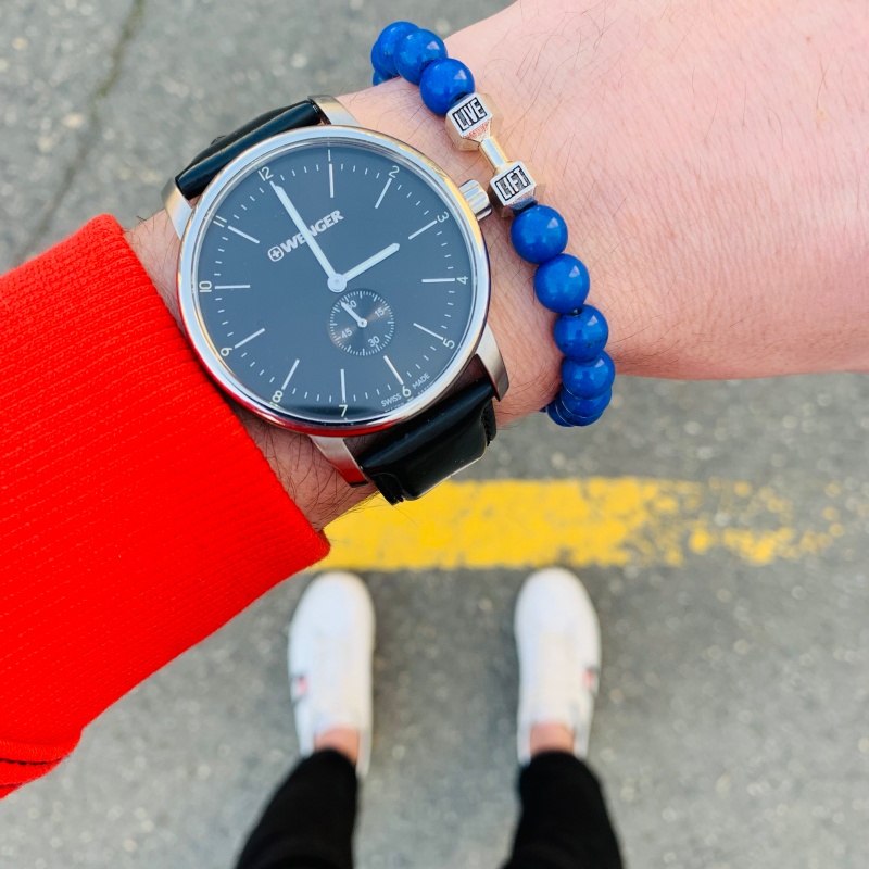 Modrý náramek Live Lift stříbrná Činka 