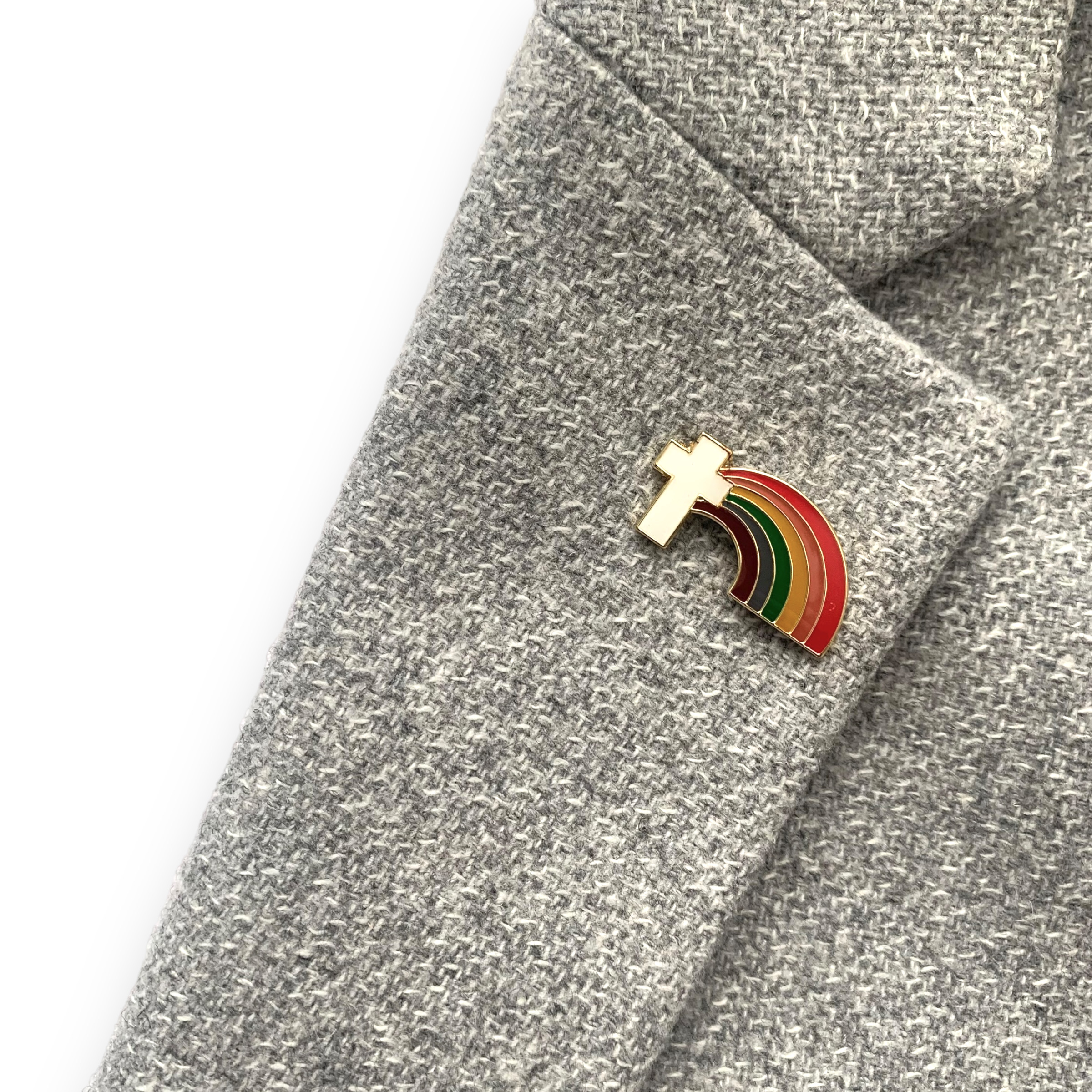 Zlatá brož Kříž s duhou LGBT