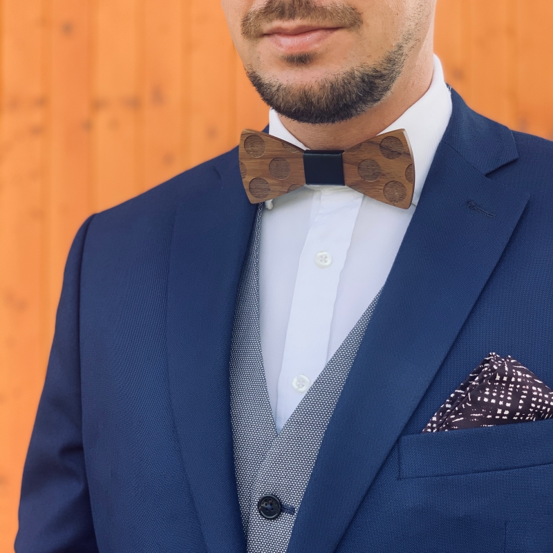 Dřevěný pánský motýlek Puntík Leather