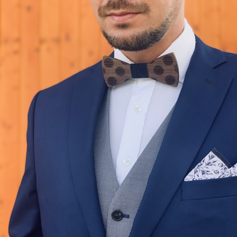 Dřevěný pánský motýlek Puntík Denim 