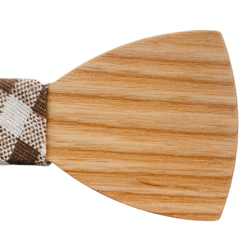 Dřevěný pánský motýlek Classic I. hnědo - bílé Kostky 