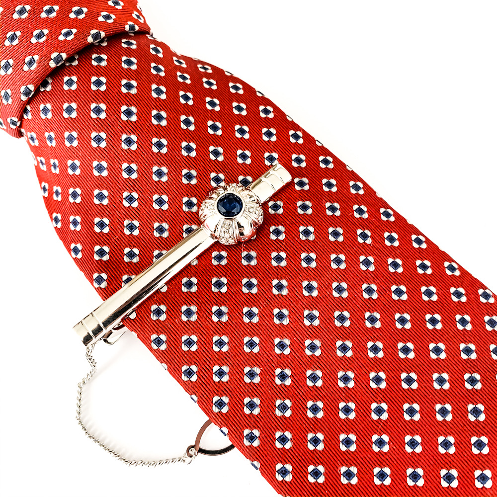 Stříbrný set - spona na kravatu + manžetové knoflíčky Luxury Crystal 