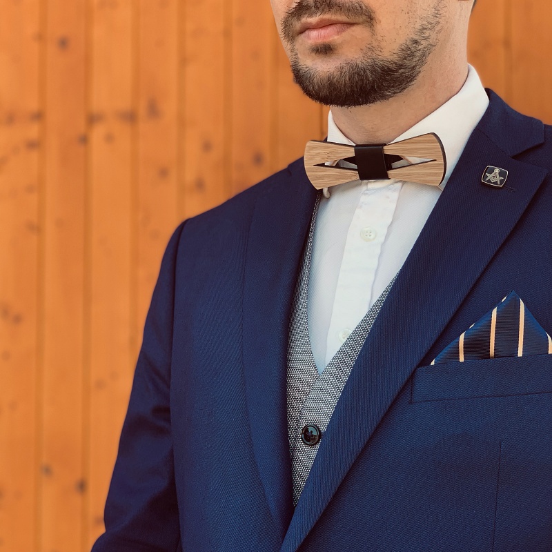 Dřevěný pánský motýlek Slim Štěrbina Leather