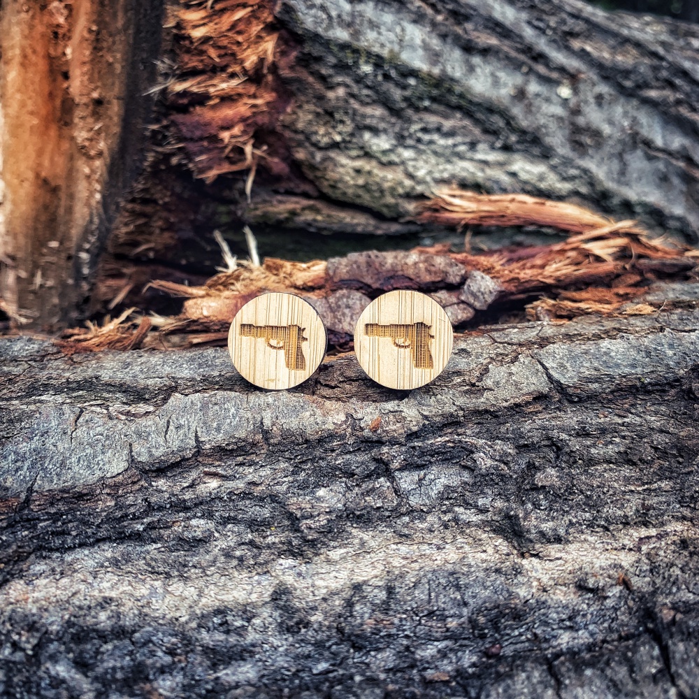 Dřevěné manžetové knoflíčky Pistole 9MM