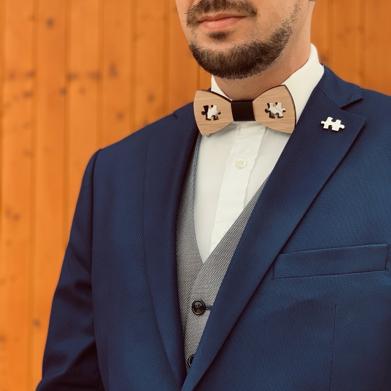 Dřevěný pánský motýlek Puzzle