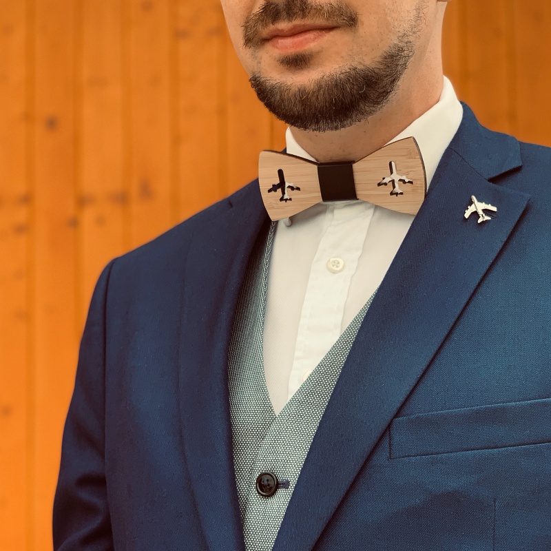 Dřevěný pánský motýlek Letadlo 