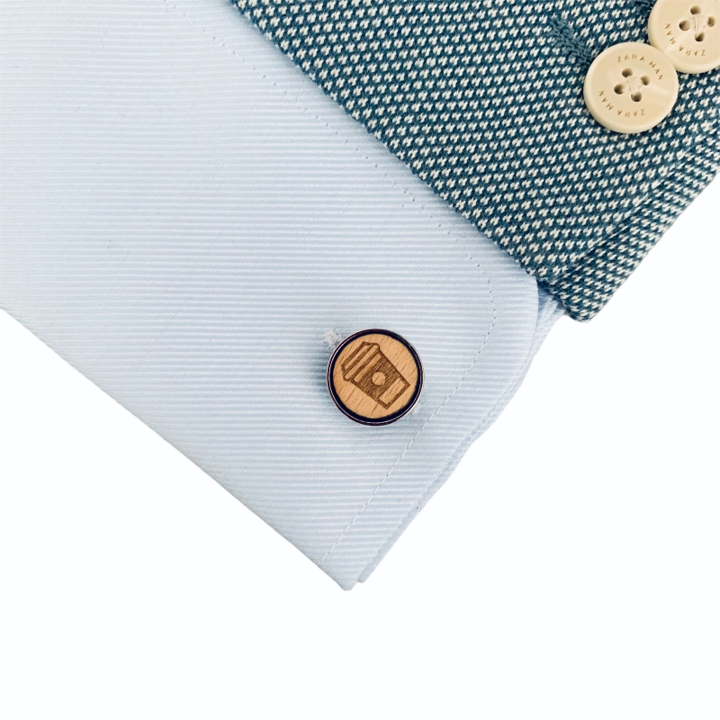 Dřevěné manžetové knoflíčky Donut a káva 