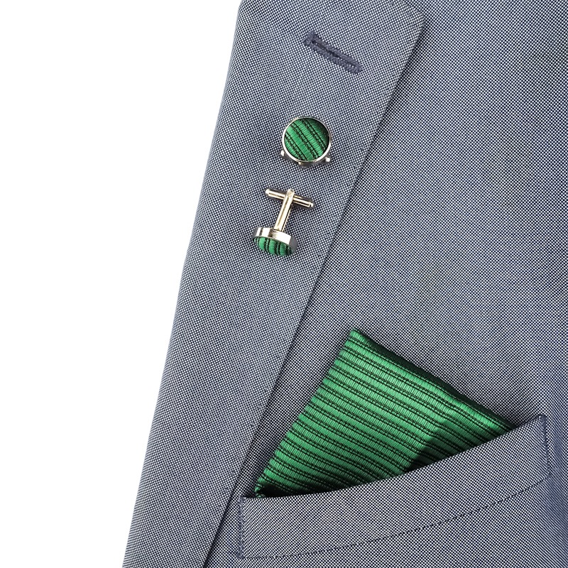 Zeleno - černý set - kapesník + manžetové knoflíčky Stripe