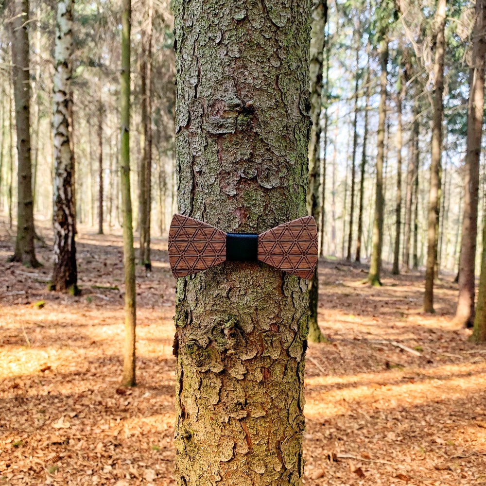 Dřevěný pánský motýlek Triangle Leather 