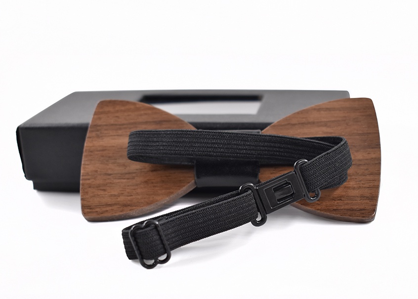 Dřevěný pánský set - motýlek Classic Leather + manžetové knoflíčky 