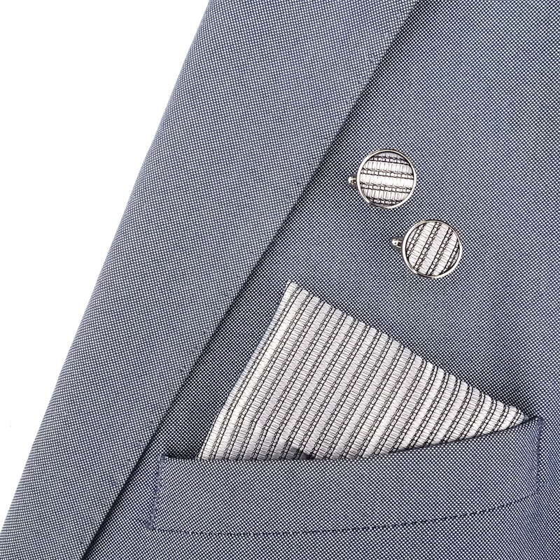 Stříbrno - černý set - kapesník + manžetové knoflíčky Stripe