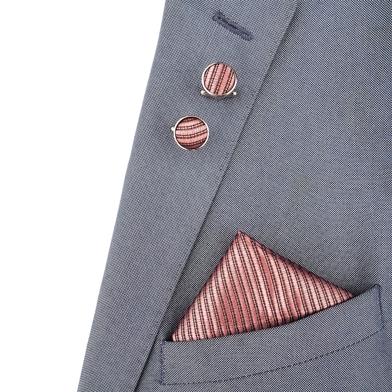 Růžovo - černý set - kapesník + manžetové knoflíčky Stripe