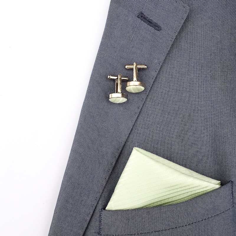 Zelený set - kapesník + manžetové knoflíčky Stripe