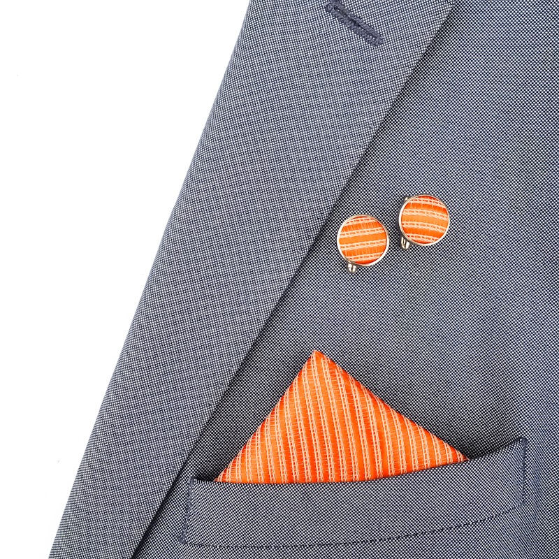 Oranžovo - bílý set - kapesník + manžetové knoflíčky Stripe