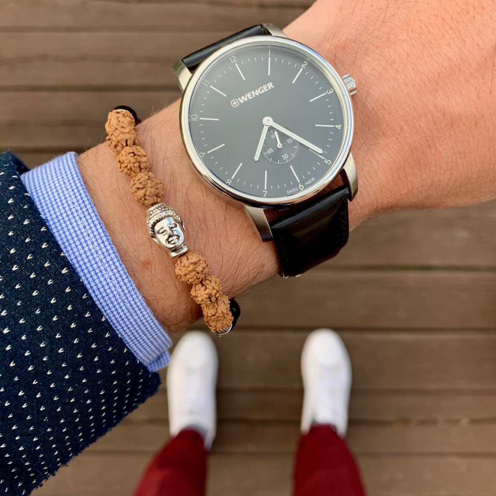 Černo - stříbrný náramek Buddha Rudraksha 