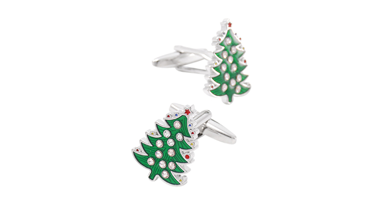 Manžetové knoflíčky Vánoční ozdobený stromeček
