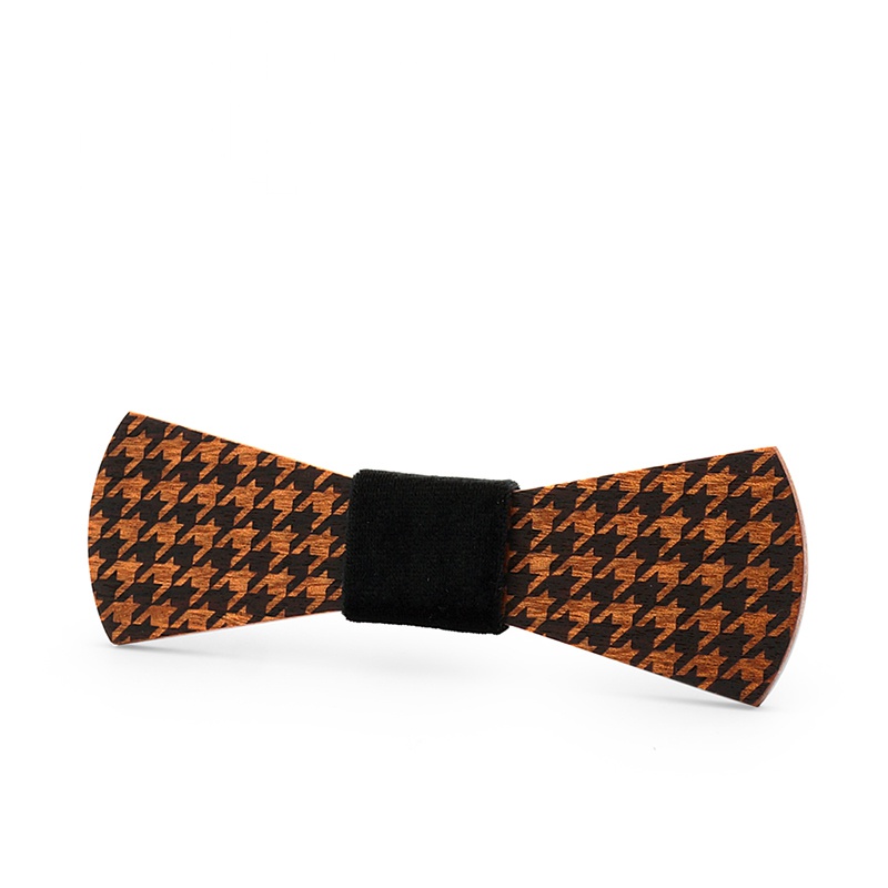 Dřevěný pánský motýlek Mahoosive Doutník Houndstooth - black semiš 