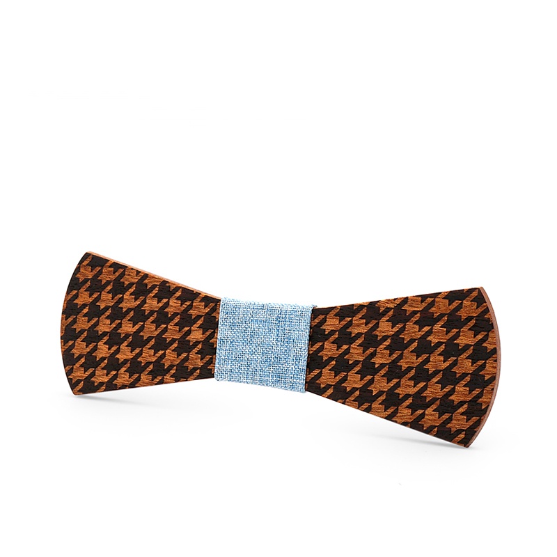 Dřevěný pánský motýlek Mahoosive Doutník Houndstooth - modrásek 
