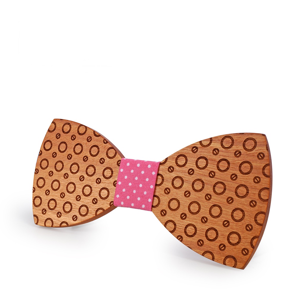 Dřevěný pánský motýlek Mahoosive Matice - růžový puntík 