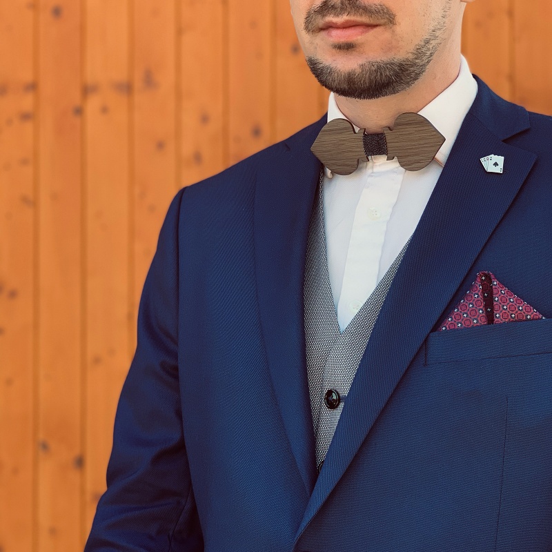 Dřevěný pánský motýlek Mahoosive Pikové eso Denim 