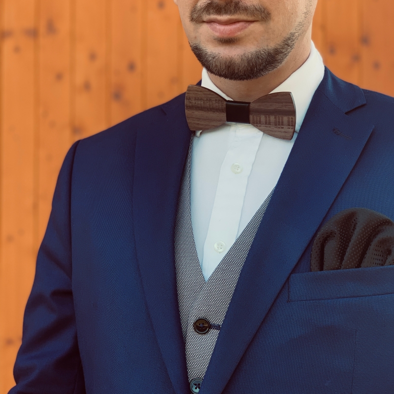 Dřevěný pánský motýlek Piano klávesy Leather 