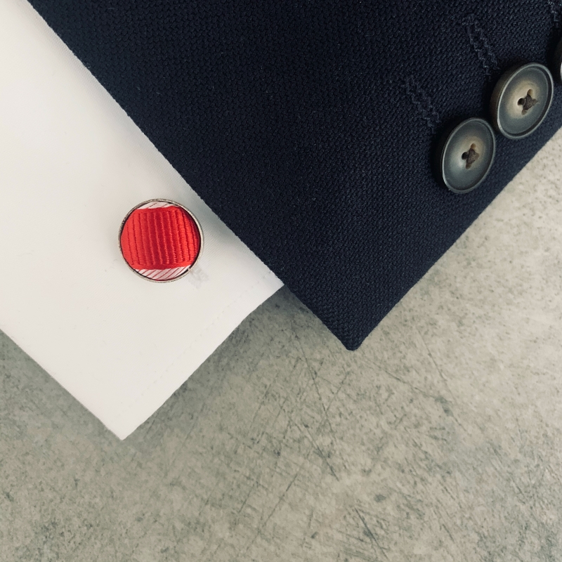 Červeno - bílý set - motýlek + kapesník + manžetové knoflíčky Pruhy 