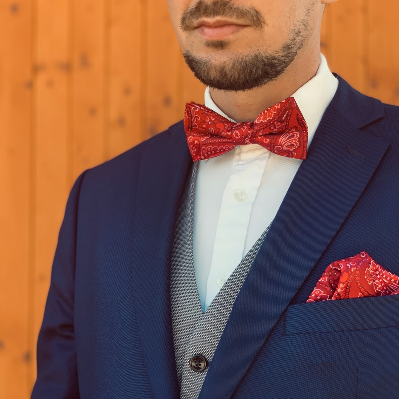 Červený set - motýlek + kapesník + manžetové knoflíčky Vintage 