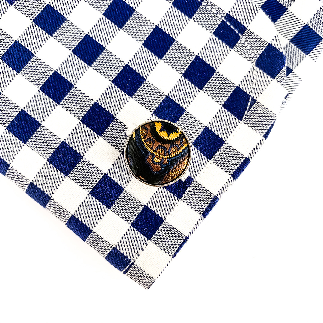 Hnědo - zlatý set kravata, kapesník a manžetové knoflíčky Vintage 