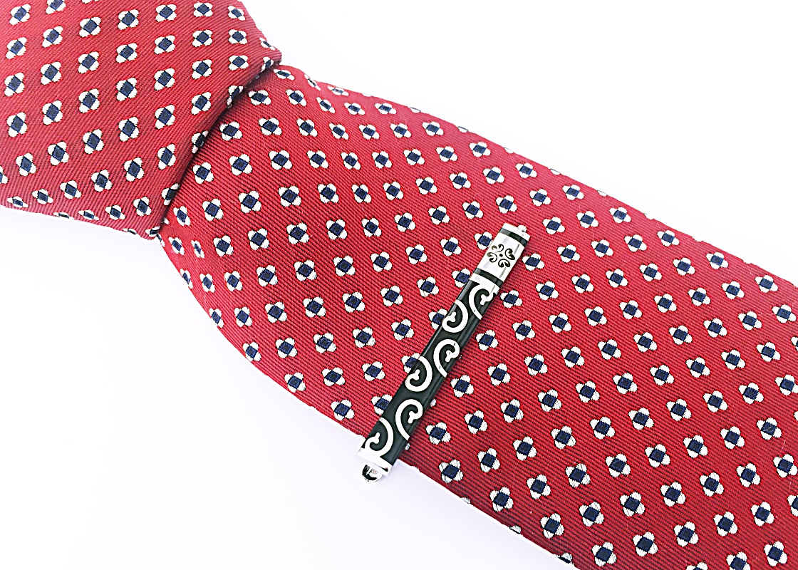 Černo - stříbrný set - spona na kravatu a manžetové knoflíčky Ornament 