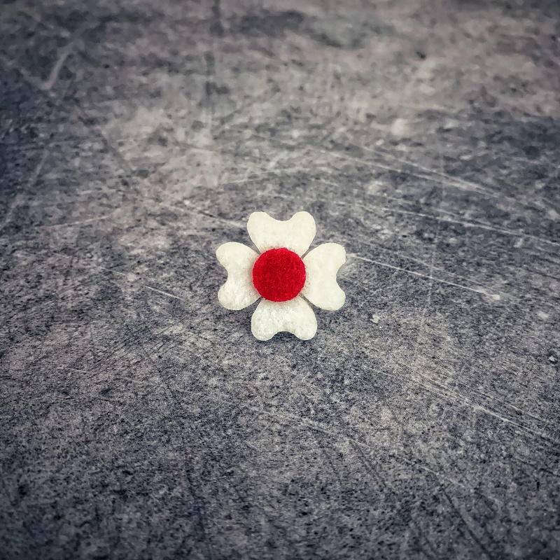 Bílo - červená brož Čtyřlístek Plsť