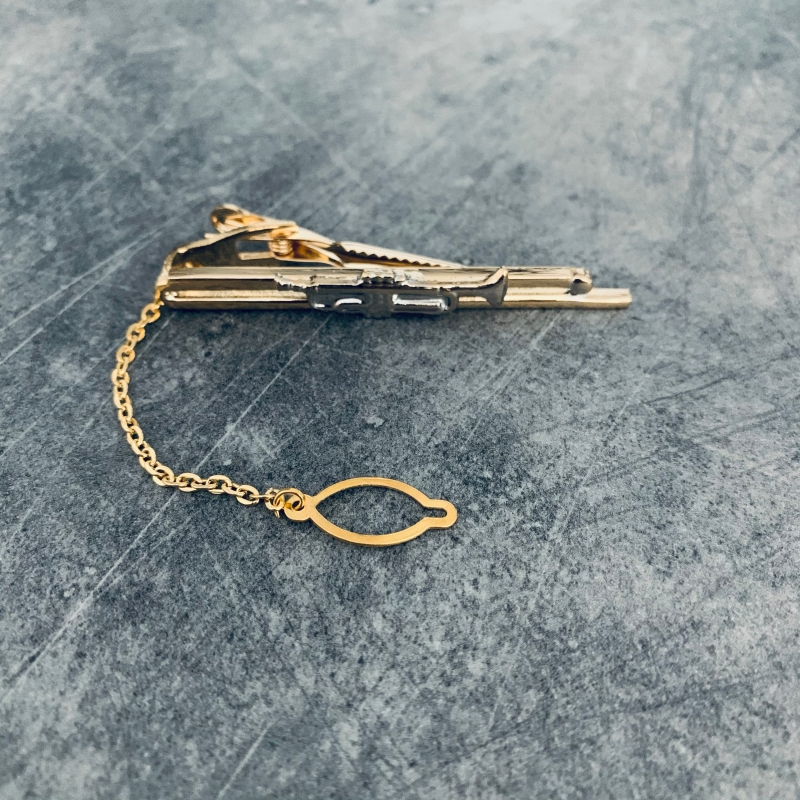 Zlato - stříbrná spona na kravatu Trubka 