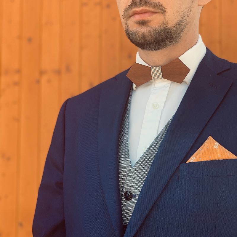 Dřevěný pánský motýlek Mahoosive Hexagon - check 