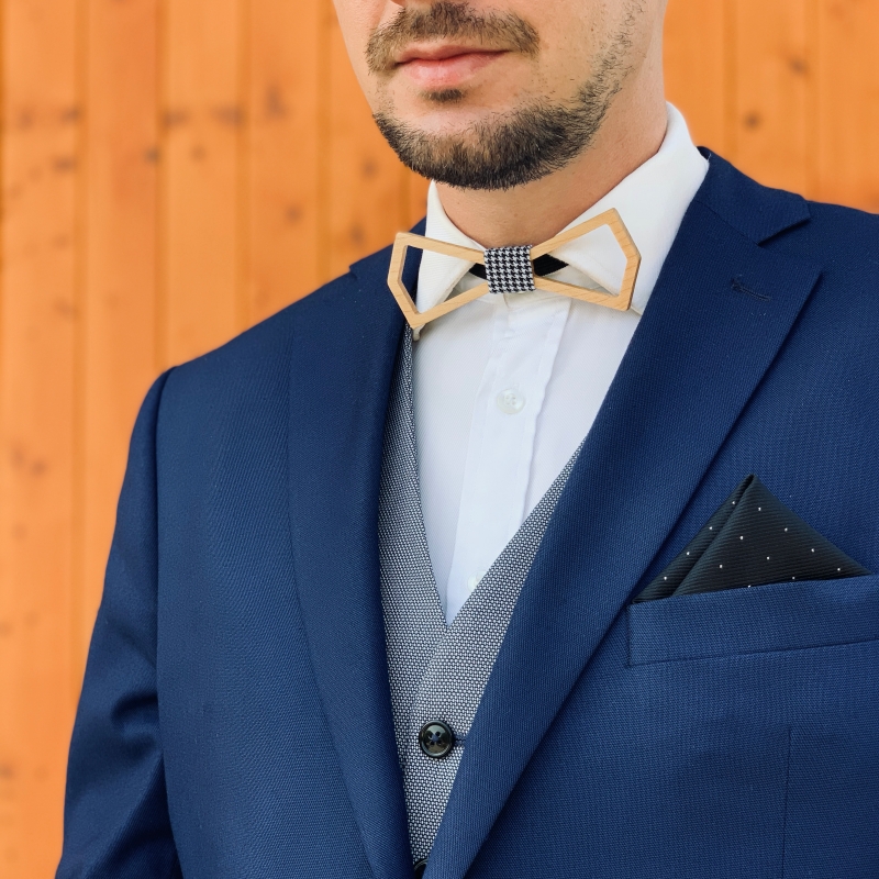 Dřevěný pánský motýlek Mahoosive Vrtulka - houndstooth