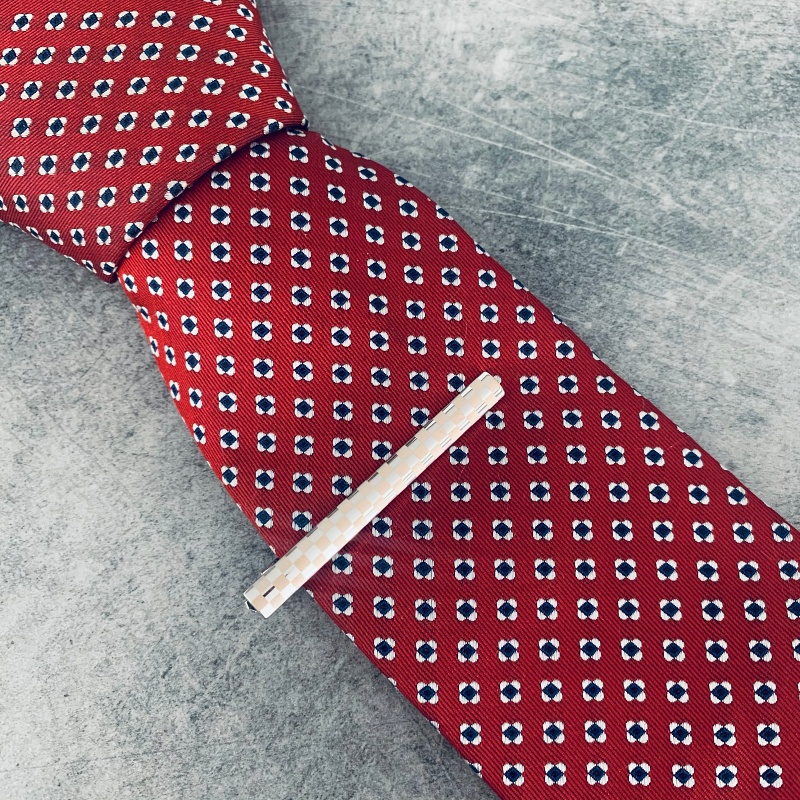 Stříbrný set - spona na kravatu a manžetové knoflíčky Šachovnice 