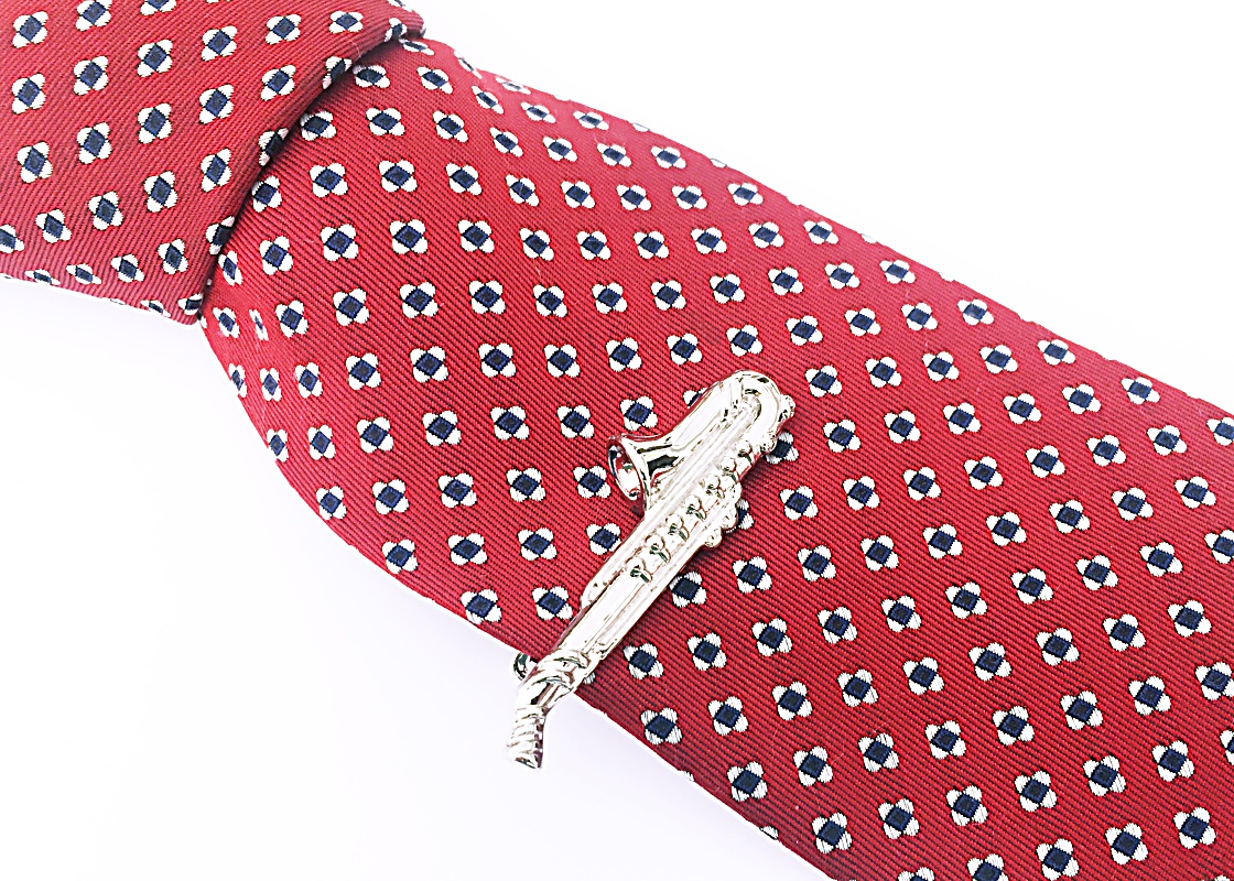 Stříbrný set - spona na kravatu a manžetové knoflíčky Saxofon