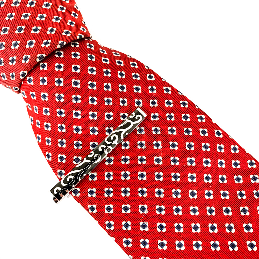 Černo - stříbrný set - spona na kravatu a manžetové knoflíčky Vintage 